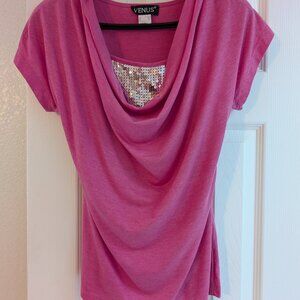 Venus short sleeve sparkle shirt, pink, size M